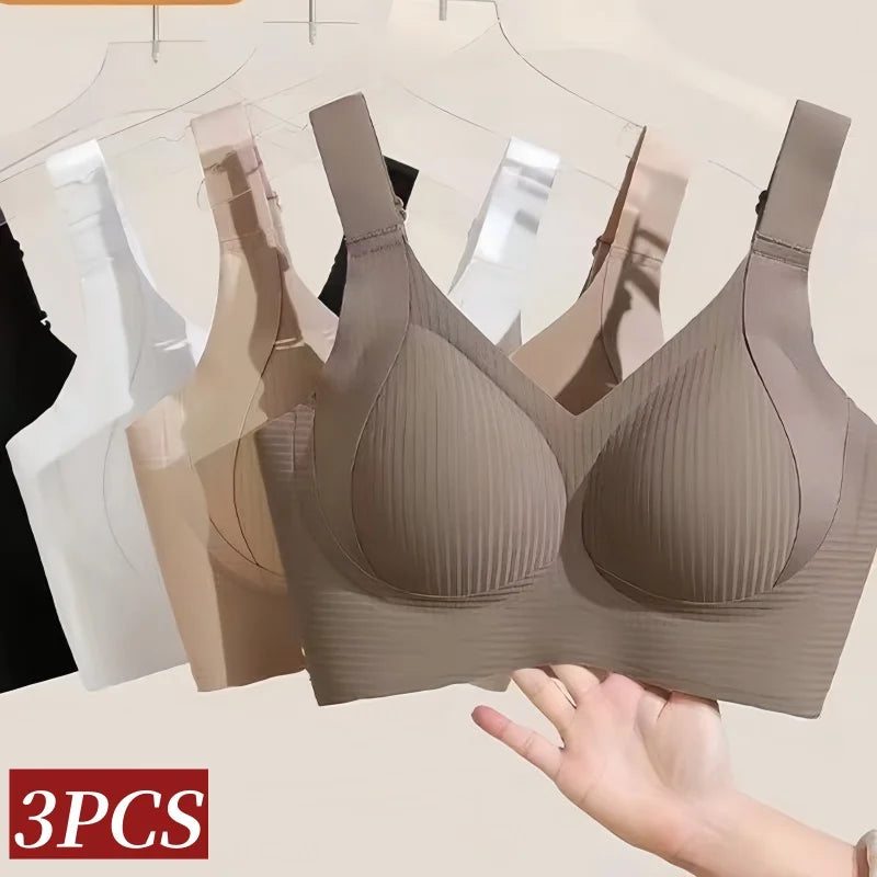 3Pcs/Set Push-Up Bras Women Padded Side Support Underwear Non-wire Bra Comfort Wide Straps Lingerie Plus Size Intimates M-4XL