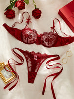 Lady Floral Embroidery Lingerie Set Women Sheer Bra and Brief Underwear Set Satin Sexy Intimates Underwear