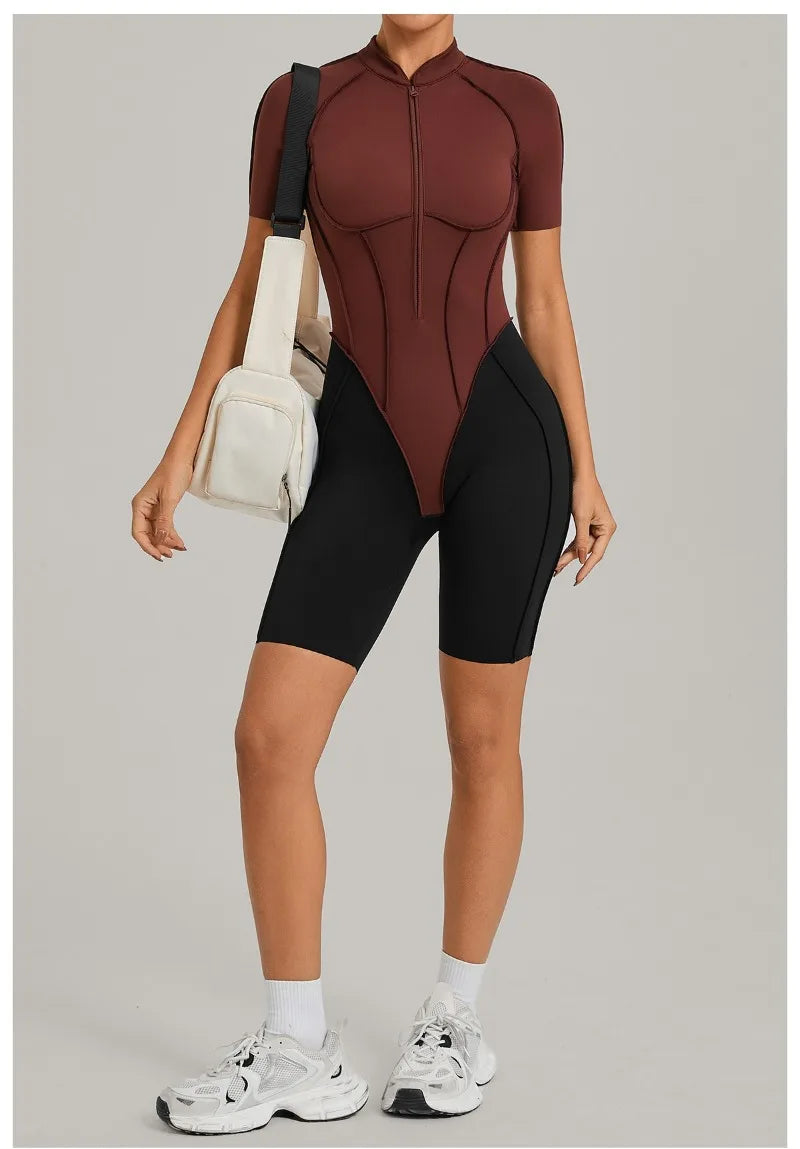 Women's Seamless Yoga Jumpsuit Sports Workout Running Hip-lifting Slim Fit Shorts One-Piece Training Fitness Gym Bodysuit