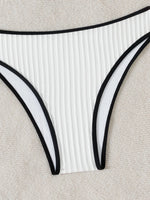 2025 Rib Piping Bandeau High-Rise Bottoms Bikini Set Trendy Beachwear Straight Neckline High Rise Swimwear Swimsuit Bathing Suit