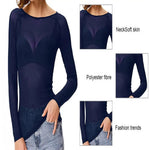 Women Mesh Bottoming Shirt See through O Neck Long Sleeve Lady Blouse Slim Fit Sexy Clear Sun Gauze Tops