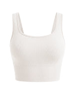 Yoga Sports Bra Plus Size Solid U Neck Tank Bra Wireless Wide Straps Removable Pad Ribbed Bra for Gym Street Outfit