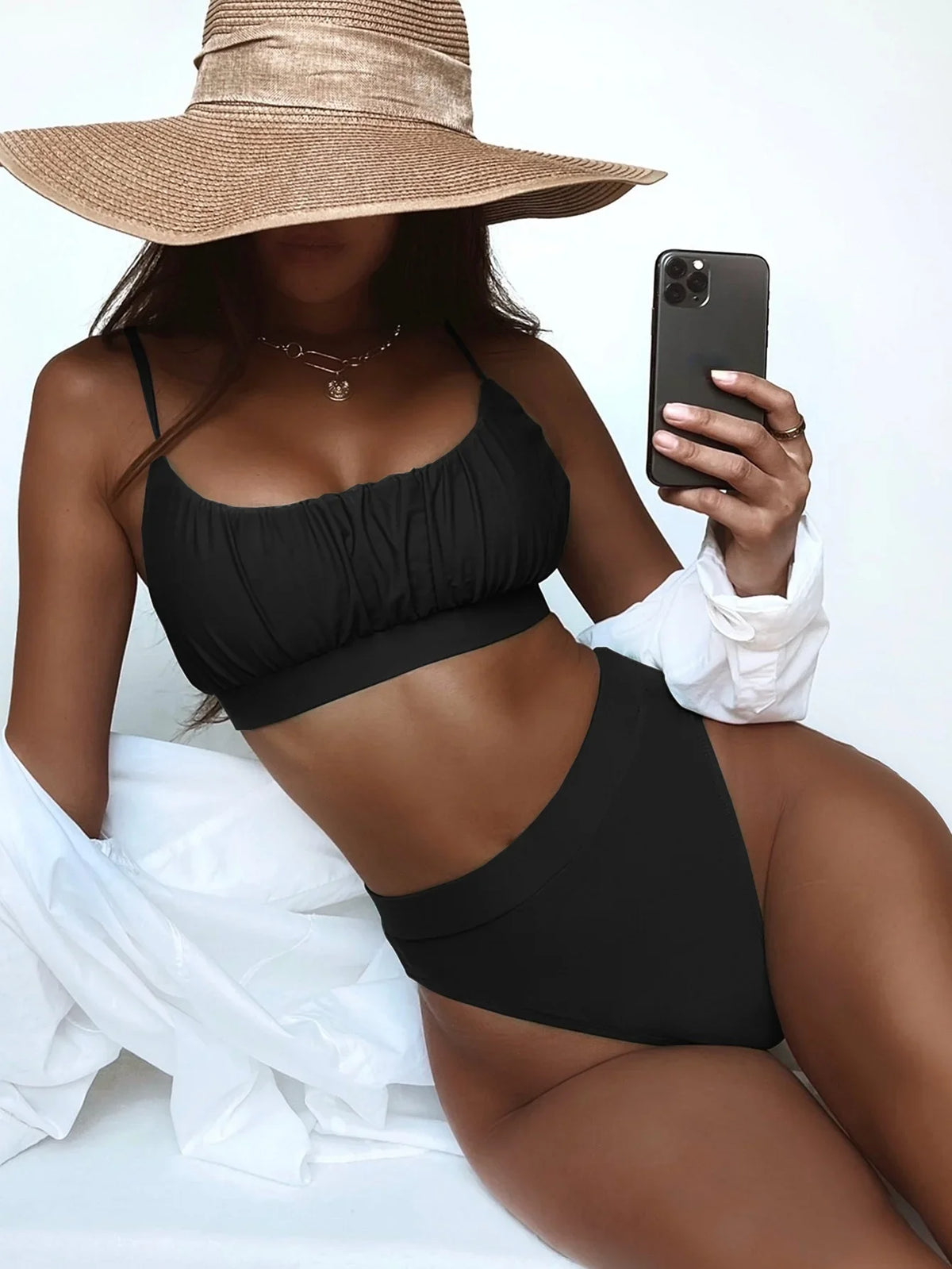Bikini 2026 Sexy Solid High Waist Pleated Swimwear Swimsuit Women Bikinis Set Bathing Suit Beach Bikini Female Push Up Banadores