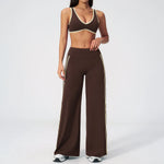 Women's Tracksuit Color Blocked Yoga Sets V Neck Sports Bra High Waist Flare Pants Fitness Suit Outdoor Running Workout Clothes