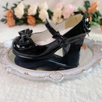 Lolita Style Cute Round Head Jane Pumps With Bow Women's Sweet Party Dress Midi Heels Shoes Fashion PU Sandals