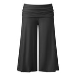 Women's Summer Capri Pants Fold Over Waistband Low Rise Wide Leg CroppedTrousers Daily Lounge Out Going Solid Color