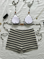 DEKA Summer Womens Striped Bikini Sexy Halter Bra Tops with Shorts 2 Pcs Set Beach High Waist Swimwear Female Bathing Suit