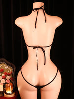 Women Black Cutout Bodysuit Lingerie Halter Neck Backless Teddy Tie Side Strappy One Piece Nightwear Party Outfit