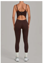 Summer Sports Overalls Women Gym High Stretch Back Zipper Yoga Jumpsuit Tight Hollow Out Slim Hip Lifting One Piece Bodysuit