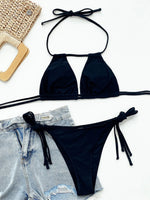 2025 Sexy Tie Side Strappy Halter Bikini Female Swimsuit Women Swimwear Two-pieces Bikini set Hollow out Bathing Suit Swim Lady