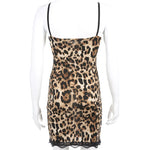 Lace Trim Leopard Nightdress V Neck Backless Side Split Slip Sleep Dress Women's Sexy Lingerie Sleepwear Nightgowns