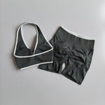 2pcs Women's Seamless Push-up Sports Vest Bra Set with High Elastic Hip Lifting Shorts for Running Aerobics Yoga