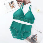 Women Padded Bra And Panties Set Low Waist Briefs Wire Free Bra Female Solid Color Underwear Sexy Lingerie Set One Size