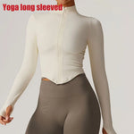 Ribbed Yoga Tops Women's Standing Collar Yoga Long Sleeved Sports Jacket Running Training Fitness Top Gym Workout Running Shirt