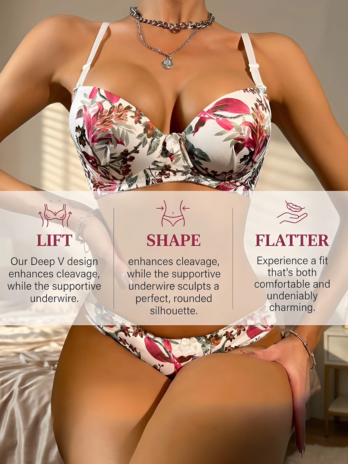 Sexy Lingerie Set For Women's Gathering Push Up Bra Women's Printed Underwear Set For Date Night Sexy Lingerie A2134