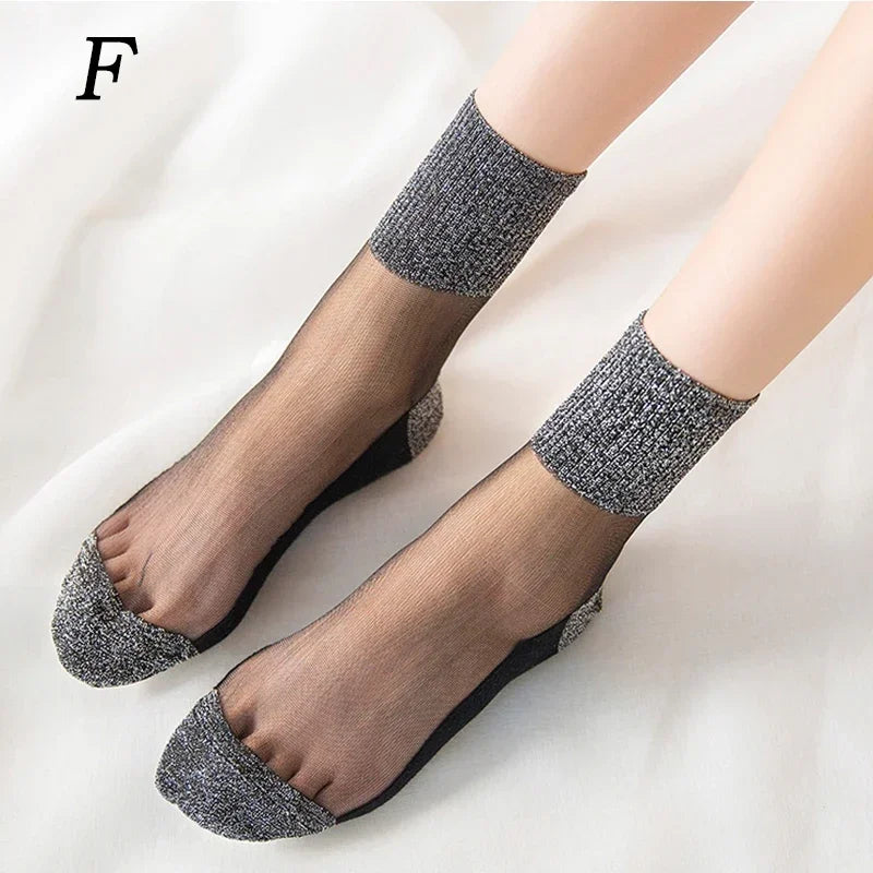 Summer Mesh Hosiery Sock Fashion Lace Short Socks Japanese Style Crystal Glass Socks for Women Sexy Middle Tube Socks