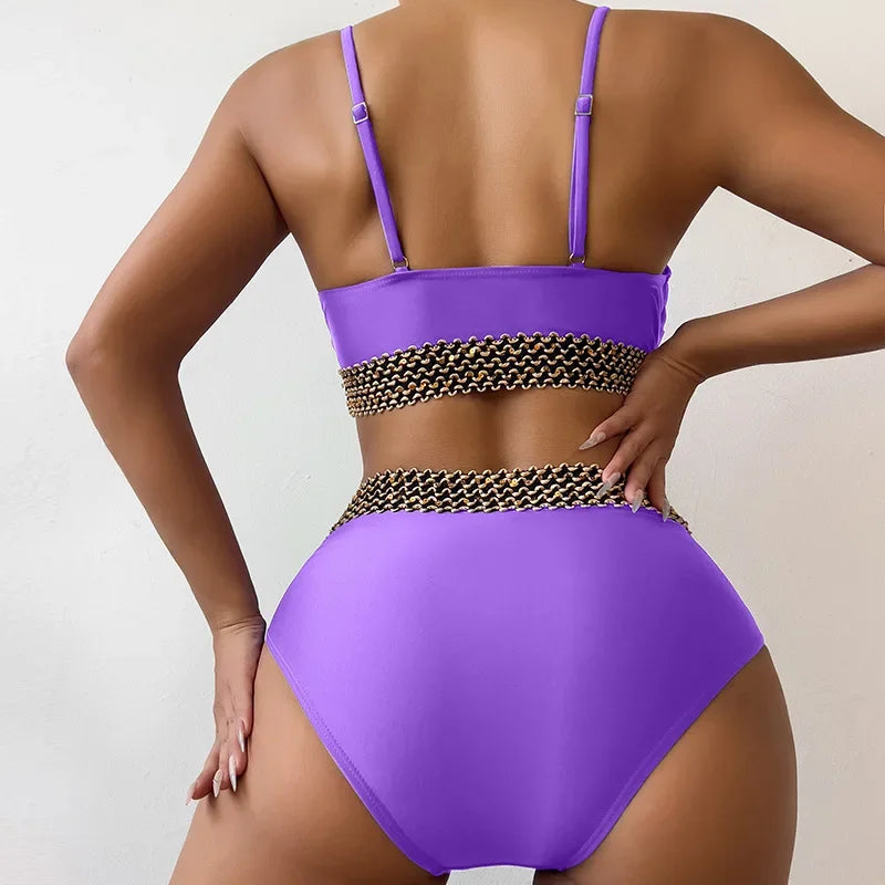 Sexy High Waist Bikini Black 2026 Women Swimsuit Two Pieces Swimwear Female Bikinis Set Purple Bathing Suits Brazilian Biquini