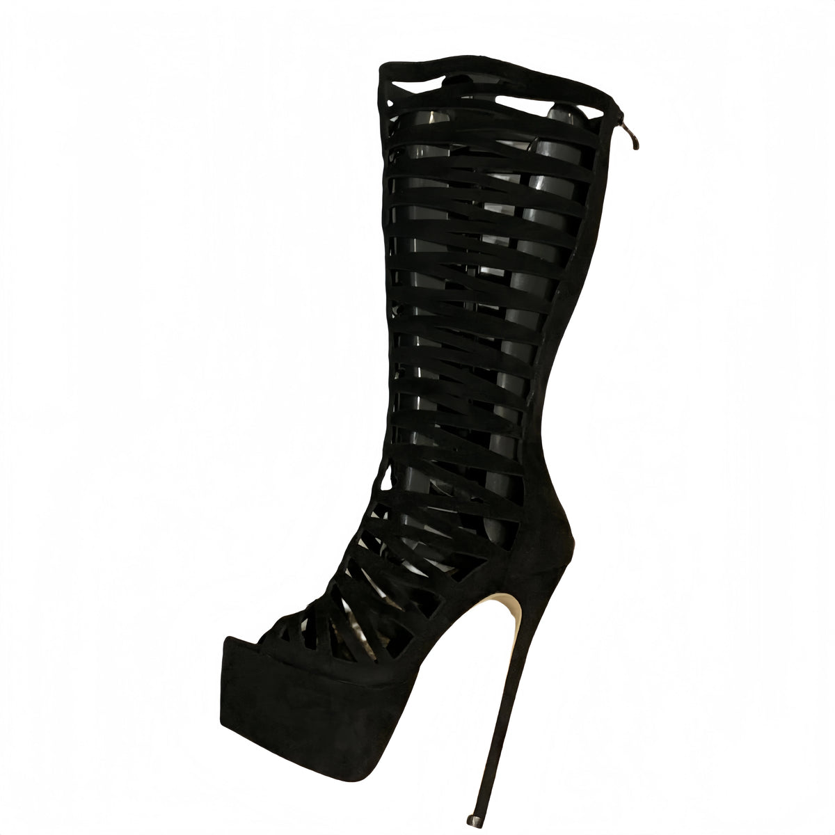 2025 New Summer Open Toe Women Knee High Boots Sandals Design Style Narrow Band Thin High Heels Zipper Party Shoes