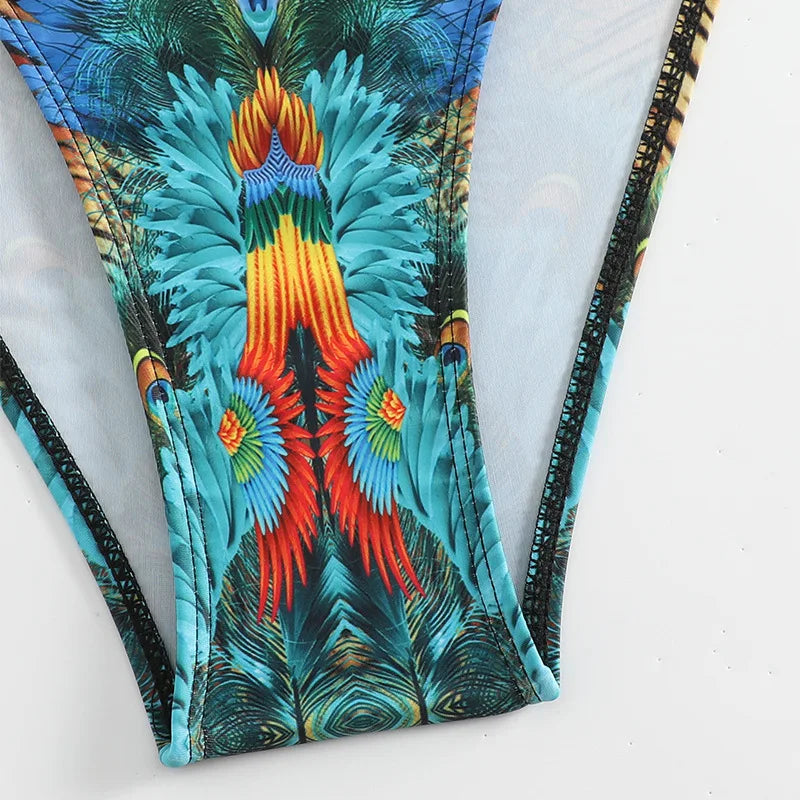 XS-XXL Sexy Peacock Leopard Print High Waist Push Up Bikini Set Two Pieces Swimsuit Beachwear Bathing Suit Swimwear Biquini