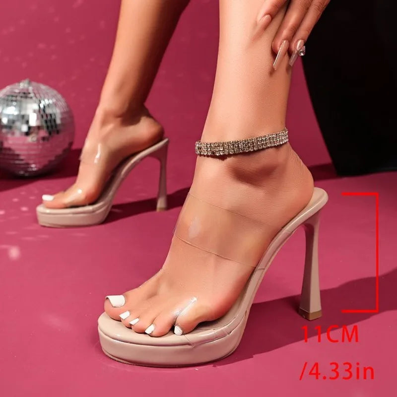 Women Platform Sandals Slipper Open Toe Thin Heel Transparent Platform Women's Shoes