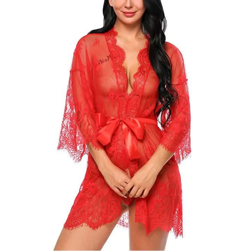 Erotic Underwear Open Crotch Open Bra Lingerie Hollow Deep V Nightdress Sexy Costume Lace Porn Underwear Set