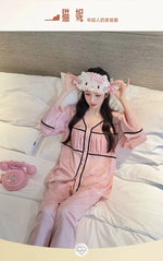 Spring and summer ice silk pajamas for women, sweet pajamas set, long sleeves and trousers, comfortable home clothes