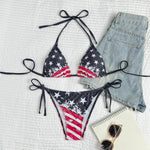 Women's Sexy American Flag Print Halter-Tie Bikini Swimsuit Set — Sporty Style