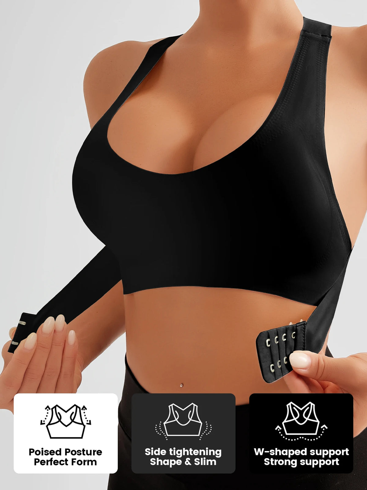 Women's Bra Single Pack, Lifting Anti-Sagging, Front & Back Adjustable Buckle, Wireless Removable Pads Seamless Wide Straps