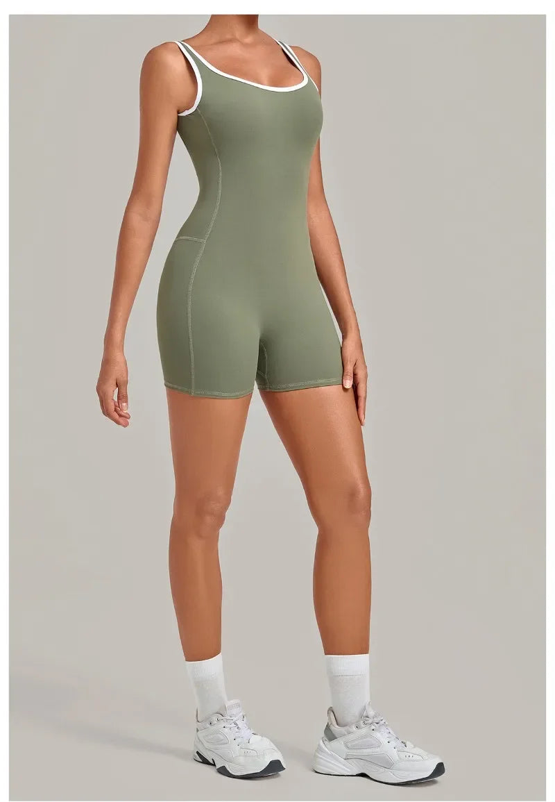 Women's Seamless Yoga Jumpsuits Sports Fitness Gym Sleeveless Backless Hip-lifting Shorts One-piece Training Workout Jumpsuit