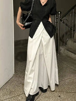 Loose Knee-Length A-Line Skirt Versatile Minimalist Design Commute High Waist Midi Pure Color Polyester Fiber Skirt WDM4