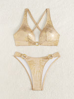 DEKA New Summer Gold Push Up Swimwear Brazilian Bikini Set Back-Crossed Backless Bikini Women Solid Split Waist Beach Vacation