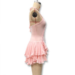 Hot Girl Slim Halter Neck Mini Dress Solid Color V-neck Single-breasted Layered Ruffles Bodycon Short Dresses Fashion Female New