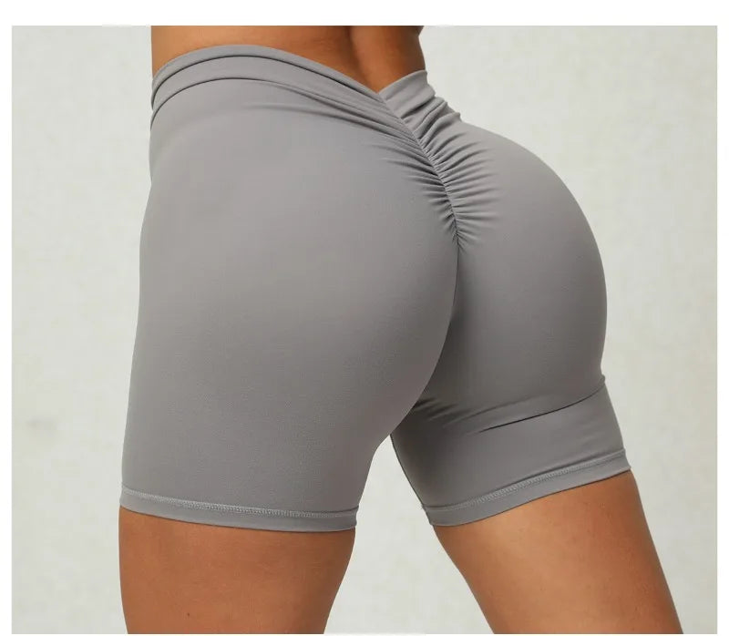 Sexy High-Waisted Yoga Shorts - Deep V Back Ruffled Booty Lift Women Tummy Control Workout Gym Peach Butt Fitness Shorts