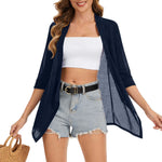 Women Asymmetric Hem Casual Solid Color Open Front Cardigan 3/4 Sleeve Lightweight Shrug With Side Pockets For Spring Summer