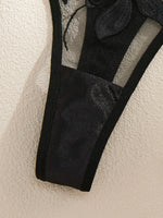 Special anniversary black embroidered lingerie set. Smooth satin mesh sheer bra. Elegant business-wear women's lingerie ZA824031