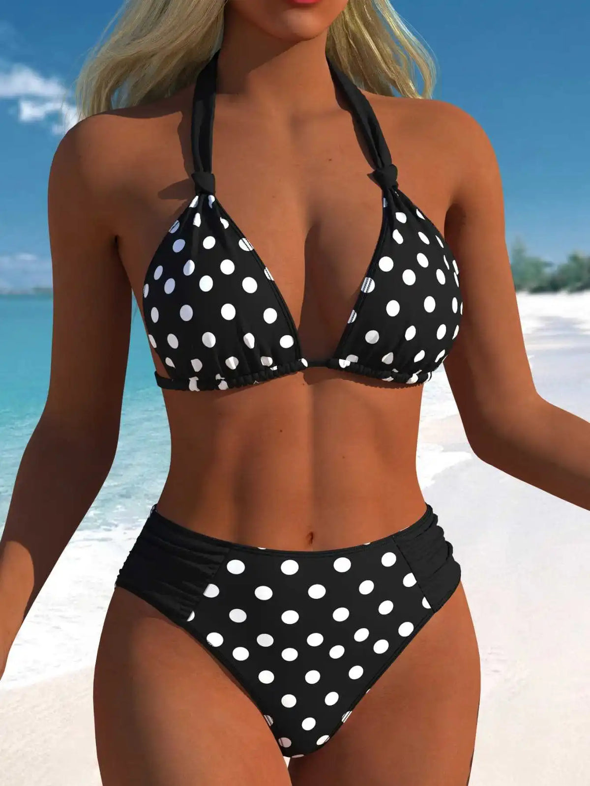 Vintage Black Polka Dot Print Bikini Set 2026 Women Tie Strap Push Up Bra Hollow Out High Waist Swimsuit Bathing Suit Swimwear