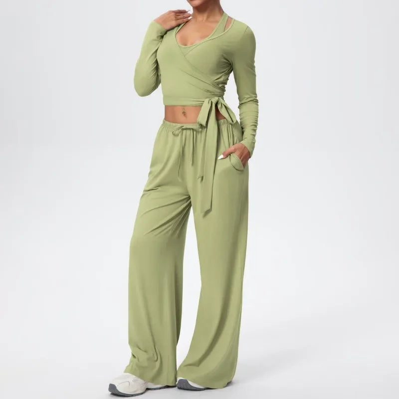 3 Pcs Women's Seamless Yoga Set Sports Fitness Gym Slim-Fit Long Sleeve & Tank Top Suits Workout Running Training Sets