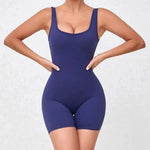 Women's Seamless Yoga Jumpsuit - Quick-Dry Nude Workout Suit with V-Neck & Sexy Back, Tight Fitness Wear for Running Gym Workout