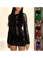 Women Autumn Ripped Knit Dress Long Sleeve Backless Bodycon Mini Dress Summer Fall Club Sexy E-Girl Dresses Female