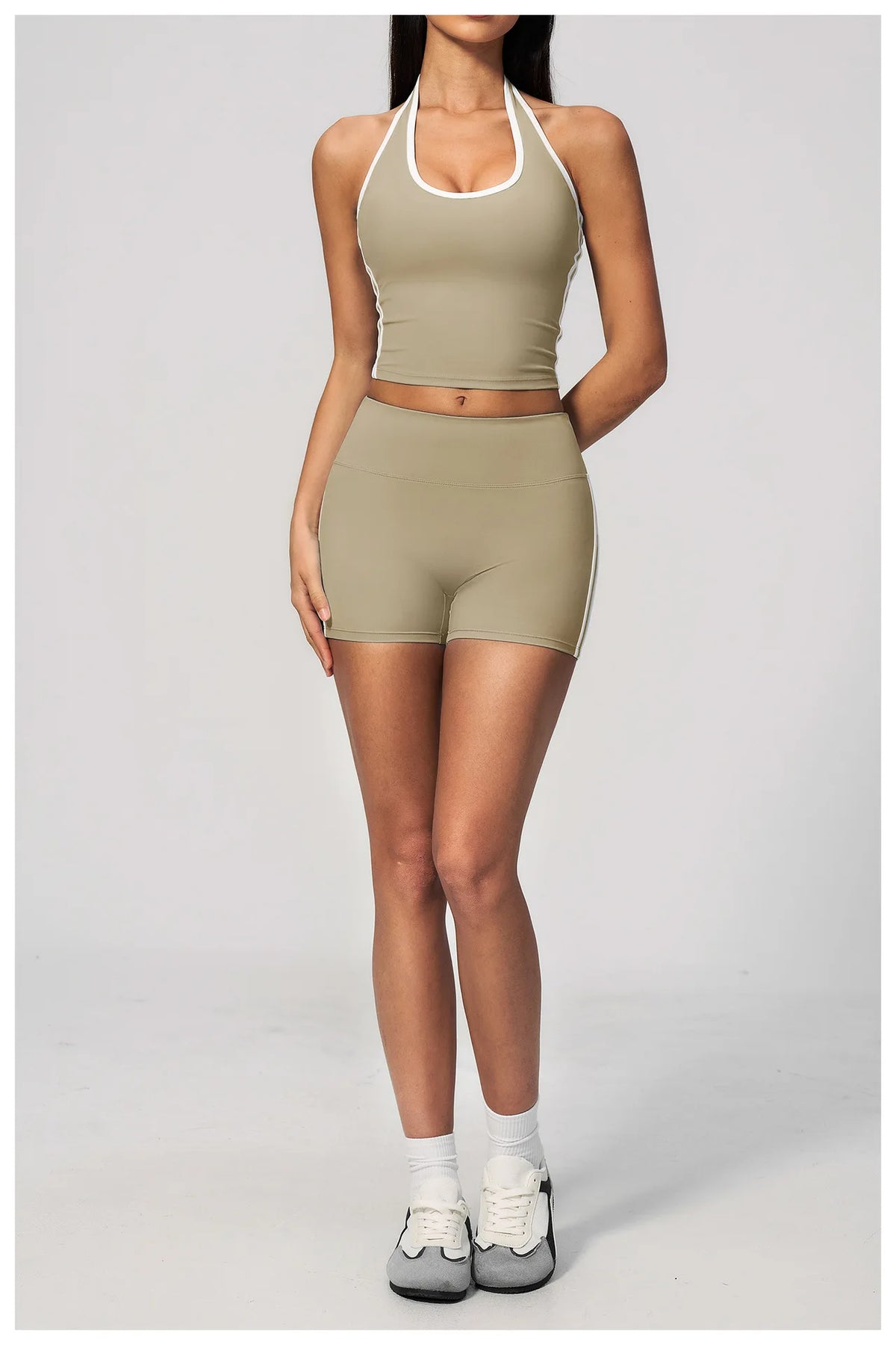 Naked Color Contrast Yoga Sets Women Hanging Neck Sports Vest Gym Clothes Breathable High Waist Shorts Fitness Suits Tracksuit