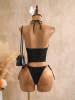 Sexy Black Triangle Bikini Set 2026 Women Lace Front Tie Push Up Crop Top Micro Swimsuit Beach Bathing Suit Two Piece Swimwear