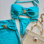 2026 New 3 Pieces Bandeau Bikini Swimsuit with Skirt Women Swimwear Female Sexy Thong Bikinis Beach Wear Swim Bathing Suit Pool