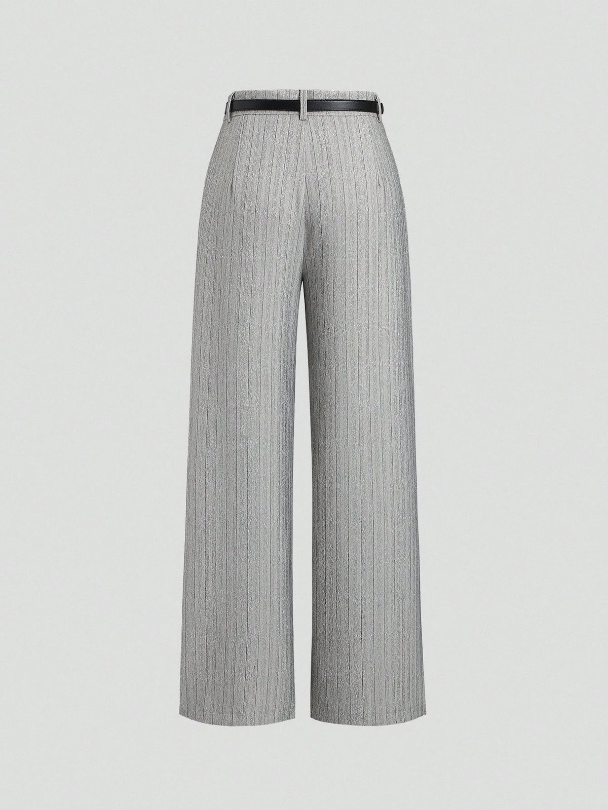 Women's Elegant Grey Striped Pleated Office Lady Pants Casual Wide Leg Loose Long Trousers Spring/Fall