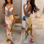 Summer New Print Spaghetti Strap Dress Women Summer New Fashion Sexy Deep V-neck Slim Dresses Vacation Style Bodycon Vestidos