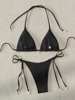Sexy Bikini Set Shell Designer Swimsuit 2025 White Black Push Up Micro Bikinis Summer Bathing Suit Tie Side Triangle Swimwear