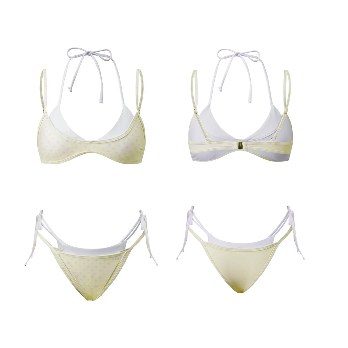 Women's Dot Print 2 Piece Bikini Sets Double Layered Halter Bra Side Tie-up Low Waist Shorts 2026 Summer Beach Pool Swimsuit