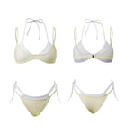 Women's Dot Print 2 Piece Bikini Sets Double Layered Halter Bra Side Tie-up Low Waist Shorts 2026 Summer Beach Pool Swimsuit