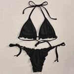 2026 Ribbed Ruffled Frilled Brazilian Bikini Women Swimsuit Female Swimwear Two Pieces Bikini Set Halter Bathing Suit Swim Lady