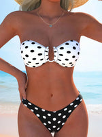 Sexy Bandeau Bikini 2026 Mujer Women White Polka Dot Print V Wire Push Up Triangle Swimsuit Summer Bathing Suit 2 Piece Swimwear