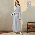 Men's and Women's Styles Winter Bathrobe Long Sleeve Warm Turn Down Collar Fluffy Bath Robe with Sashes Solid Fleece Gown 2025